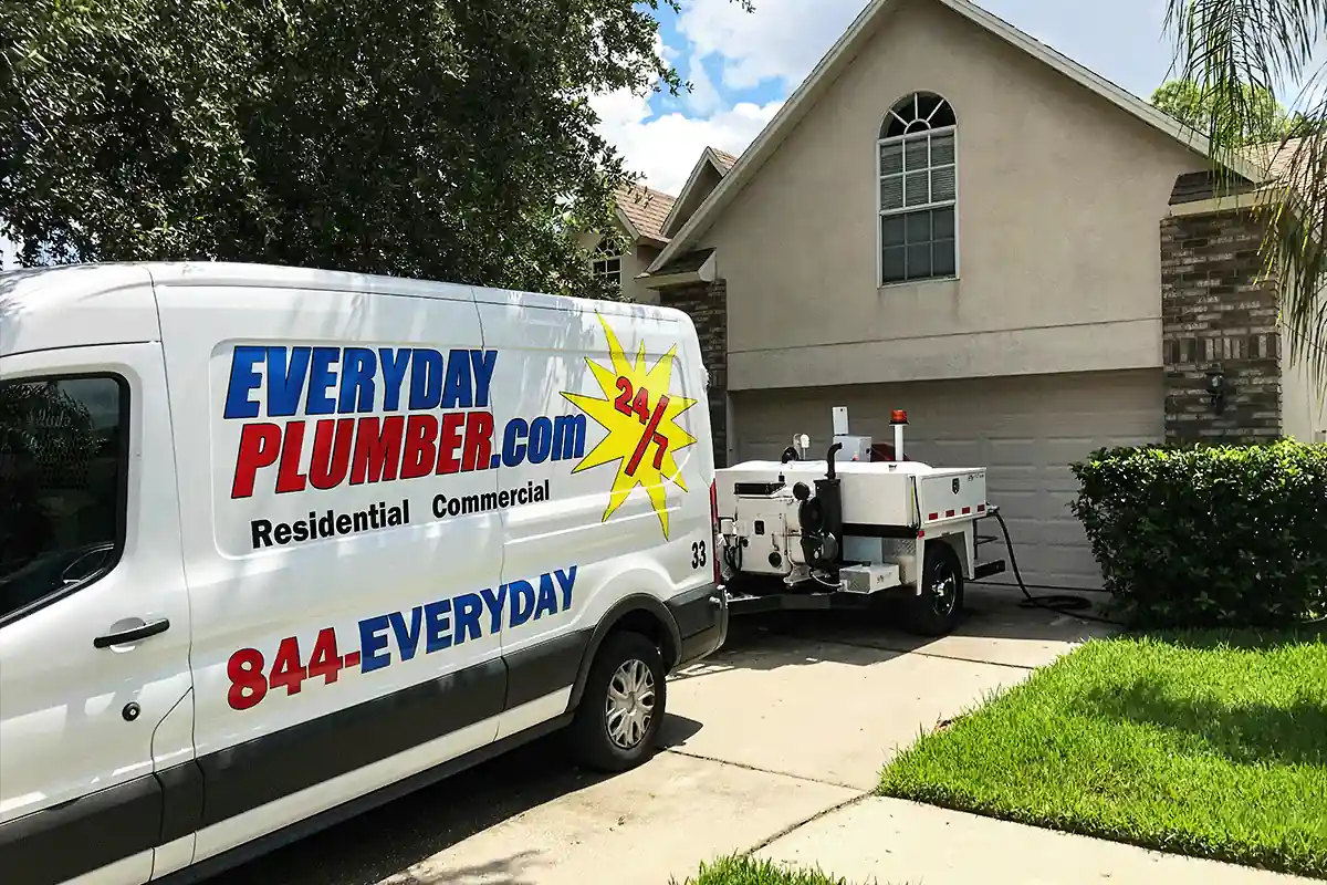 EVERYDAYPLUMBER.com plumbing van parked in a Tampa Bay residential driveway