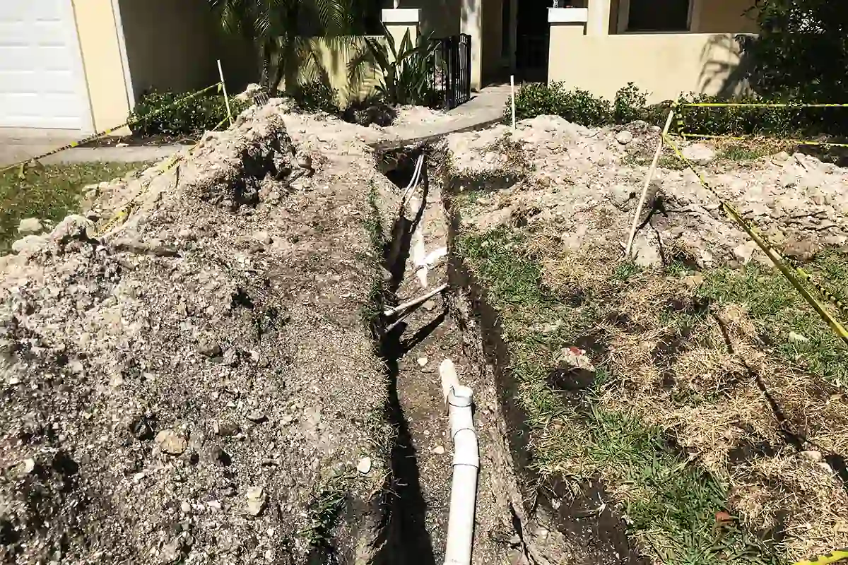 Open trench excavation for a sewer line replacement in Tampa