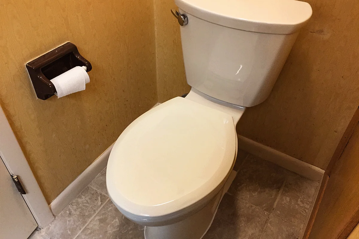 Toilet in an older Tampa Bay bathroom before repair and replacement